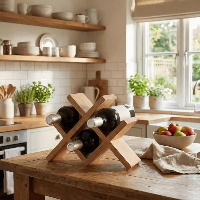 Porte-bouteilles en bois massif pour 4 bouteilles