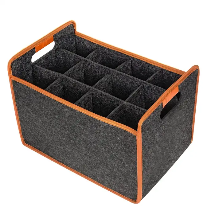 Boîte de rangement de porte-bouteille de vin en feutre de 12 bouteilles avec séparateur