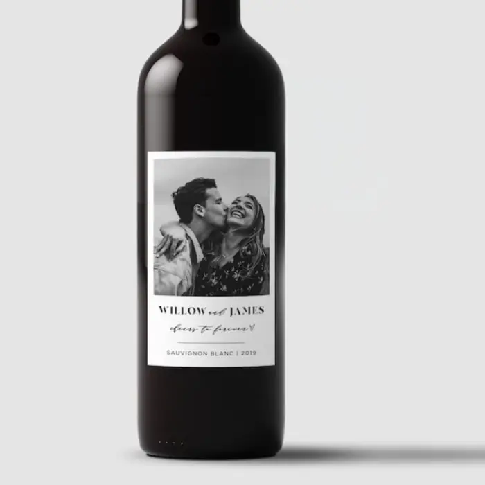 Étiquettes de vin Photo étiquette de vin minimaliste faveur de mariage